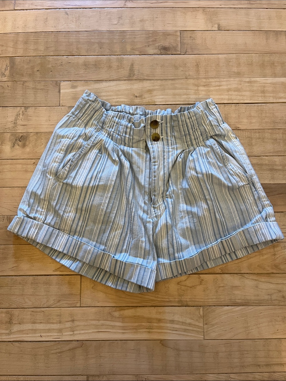American Eagle Outfitters Light Blue & White Striped High Waist Shorts